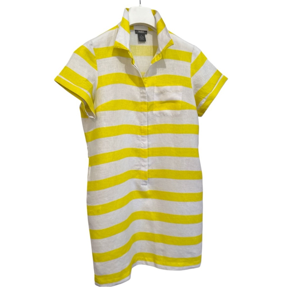 Neiman Marcus Linen Yellow Striped Shirt Dress Travel Resort EUC Size XL - Picture 3 of 4
